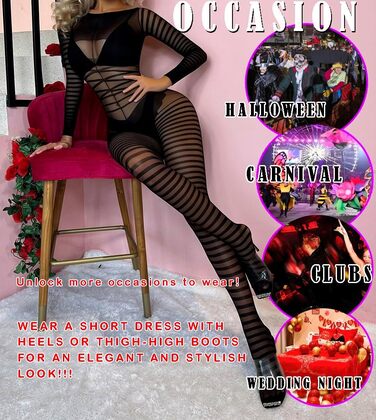 Сексуальний бодістокінг Aucute для жінок, з відкритою інтимною зоною та довгим рукавом, чорний, універсальний розмір