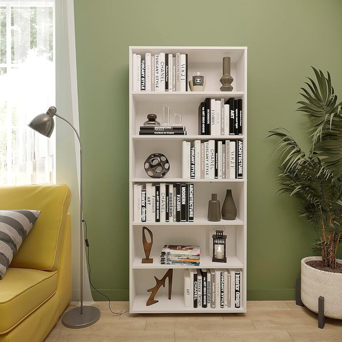 Полиця 80 см завширшки Біла - Книжкова полиця з 6 рівнями та полицями з регульованою висотою, окремостояча полиця, полиця для зберігання Книжкова полиця Lumo 80 x 180 x 24 см (Ш x В x Г) 6 рівнів (80Ш x 180В x 24Г) Біла