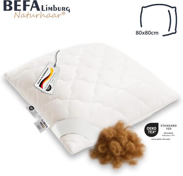 Подушка BEFA NATUR з верблюжої шерсті 80x80 см, наповнювач 100 верблюжа шерсть, бавовняний чохол, Oeko-TEX клас 1, виготовлена в Німеччині, гіпоалергенна