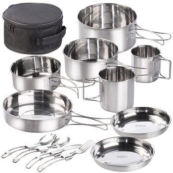 Набір посуду для виживання в міських умовах 12-частинний комплект з нержавіючої сталі для кемпінгу з приборами та сумкою (набір каструль, похідний кухонний набір, для газового пальника)