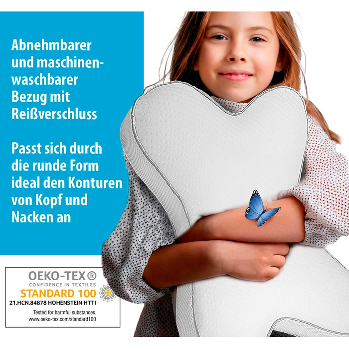 Подушка HSP Метелик з ефектом пам&39яті Подушка для сну на боці - подушка для підтримки шиї - ергономічна підтримка - дихаюча - ортопедична подушка - 45 x 35 x 10 см, біла