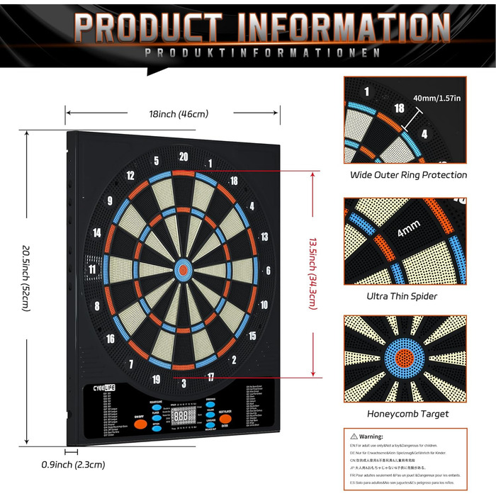 Електронна мішень для дартсу CyeeLife з м&39якими дротиками та додатковими аксесуарами, 8 гравців, 34 гри та 255 варіацій ZD01G