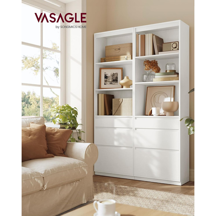 Колекція Kailyn - Книжкова шафа, Висока шафа, 3 шухляди різного розміру, Регульовані полиці, Вітальня, Спальня, Кабінет, Сучасний, Компактний, Білосніжка LBC188W01