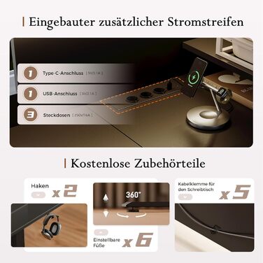 Г-подібний письмовий стіл Klicelor з регульованою висотою та шухлядами, 160 x 140 см, кутовий стіл з підставкою для монітора, комп&39ютерний стіл з функцією сидячи/стоячи з розетками та світловою стрічкою, чорний 160 x 140 см з вилкою та світлодіодним під