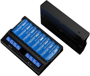 Швидкий зарядний пристрій XTAR VC8 3A USB з 8 відсіками, зарядний пристрій 21700 для акумуляторних батарей IMR 10440 16340 18650 26650 AAA AA C 5 Додатковий струм Заряджає 8 x 21700 Одночасно