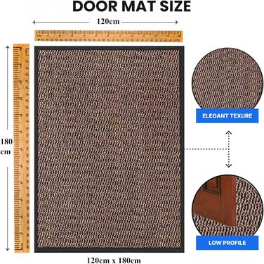 Килимок для дверей KAV, що миється, брудоуловлювач міцні нековзні килимки для використання всередині та зовні приміщень великі килимки для вхідних та задніх дверей, дому, офісу ідеально поглинають пил (коричневий/чорний)