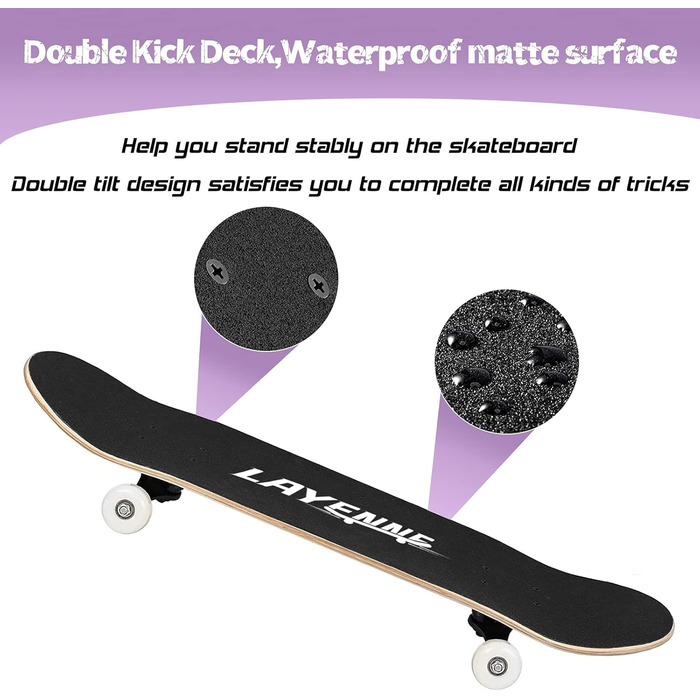 Скейтборд Blitz 31 x 8 дюймів - 8-шарова кленова дека, симетрично скошена з обох кінців, ABEC-11 підшипники, 95A PU колеса, для хлопчиків, дівчаток, підлітків, вуличних скейтбордистів, дорослих, початківців, надзвичайно широкий, фіолетовий блискавка дизай