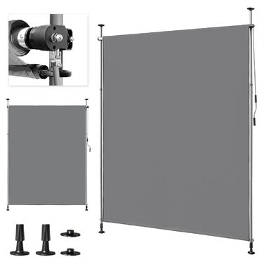 Вертикальний тент LEADZM із затискачем 200x305 см, розсувний та непрозорий, захист від ультрафіолету 50 та водонепроникний, не потребує свердління з ручним приводом для саду, тераси, балкона та вітальні, сірий 200x305 см