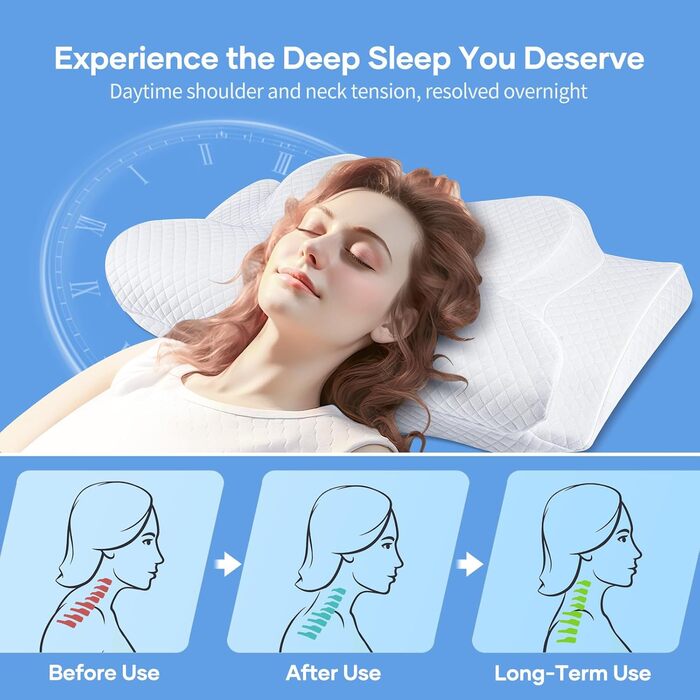 Подушка для шиї для сну, ортопедична подушка з піни з ефектом пам&39яті, ергономічна подушка для шиї 2-в-1 для сну на боці зі знімним чохлом, який можна прати, 62 x 39 x 11/13 см, біла