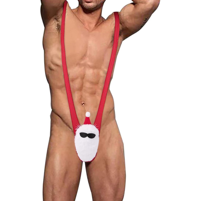 Чоловічий слінг-боді Santa, червоний оксамит, глибокий V-виріз