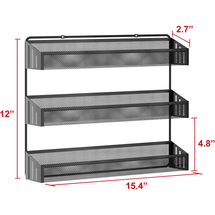 Настінна підставка для спецій, 3 яруси, 2 шт., підвісний органайзер для спецій, ідеально підходить для зберігання спецій на кухні та не тільки (чорний)
