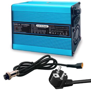 Зарядний пристрій 54,6 В 5 А для літієвих акумуляторних блоків 48 В, зарядний пристрій 48 В 5 А, синій зовнішній вигляд 48,1 В 5 А із сірим роз&39ємом A50 Anderson (HRH300-54.6V5AGX1613-BL)