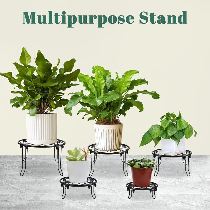 Набір квіткових стільців з 5 шт. , металева підставка для рослин для використання на вулиці та в приміщенні, всепогодний чорний квітковий горщик на ніжках, підставка для рослин для балкону та саду.