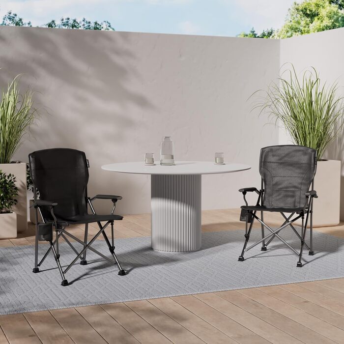 Міцний кемпінговий стілець XXL, вантажопідйомність до 250 кг, з підлокітниками, тримачем для напоїв, сумкою-холодильником та міцною сталевою рамою, крісло для риболовлі, складне, довговічне, темно-сірий колір