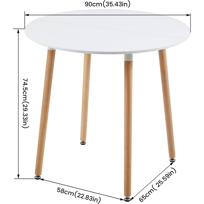 Круглий обідній стіл HJ WeDoo з 4 стільцями, кухонний стіл 90 см та комплект із 4 обідніх стільців, обідній гарнітур, комплект сидінь для кухні та вітальні (білий стіл 4 білі стільці) Обідній стіл 90 см білий, 4 білі букові стільці
