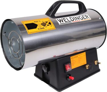 Газовий обігрівач WELDINGER 13,3 кВт з нержавіючої сталі з п&39єзоелектричним запалюванням, шлангом регулятором, будівельний обігрівач, вентилятор-обігрівач