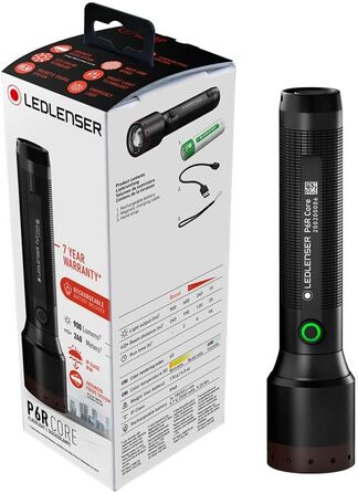 Світлодіодний ліхтарик Ledlenser P6R Core Allround, 900 люмен, перезаряджається літієвою батареєю 18650, водонепроникний IP68, фокусується, діапазон променя 240 м, постійне світло, USB-магнітний зарядний кабель, ліхтарик