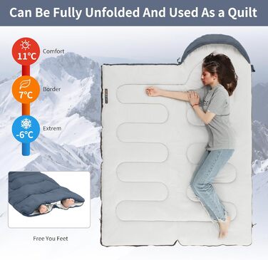 Спальний мішок Naturehike з капюшоном, спальний мішок-ковдра для кемпінгу, легкий та зручний, ідеально підходить для пригод на природі та подорожей, темно-синій-лівий (11C)