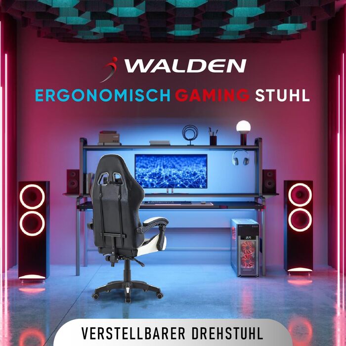 Ігрове крісло Walden Ергономічне офісне крісло Ігрове крісло Спинка сидіння Регульована висота поворотного крісла Гоночне офісне комп&39ютерне ергономічне крісло для відеоігор (біле)