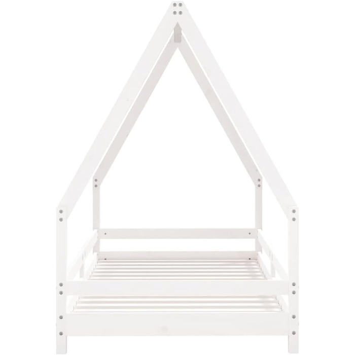 Дитяче ліжко, біле, 90x190 см, масив сосни з міцними ламелями та продуманим дизайном у формі будиночка для стійкості та вентиляції, 195,5 x 95,5 x 139,5 см, біле