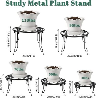 Набір квіткових стільців з 5 шт. , металева підставка для рослин для використання на вулиці та в приміщенні, всепогодний чорний квітковий горщик на ніжках, підставка для рослин для балкону та саду.