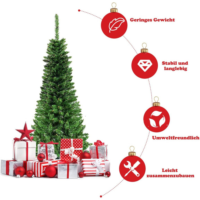 Різдвяна ялинка-олівець з теплими білими світлодіодними вогнями 225 см COSTWAY