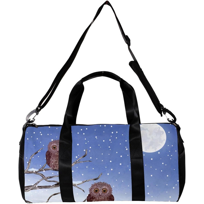Спортивна сумка, маленька дорожня сумка, сумка для шопінгу та йоги, Зимовий місяць сови, сумка для фітнесу на відкритому повітрі, ручна поклажа