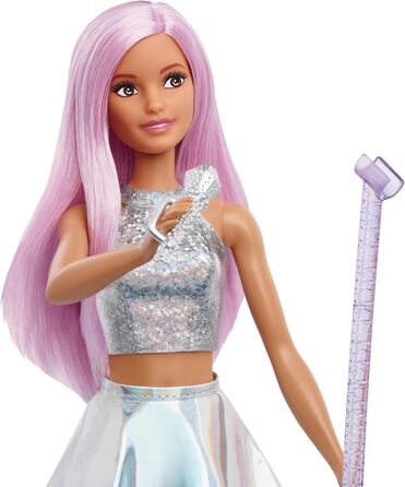 Лялька Barbie Pop Star, одягнена в сліпучу спідницю з мікрофоном і рожевим волоссям, подарунок для дітей від 3 до 7 років, JCW42,