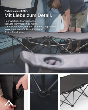 Розкладне ліжечко qeedo Quick Jimmy Travel (210 x 81 см) Стабільне кемпінгове ліжко (до 150 кг) - Темно-сіре