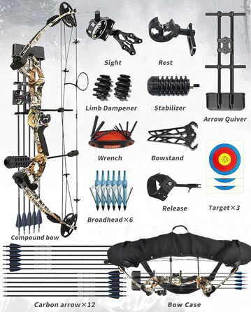 Набір складених луків ZSHJGJR – регульований мисливський та спортивний лук 30–60 lb, 310 fps, для правшів, синій