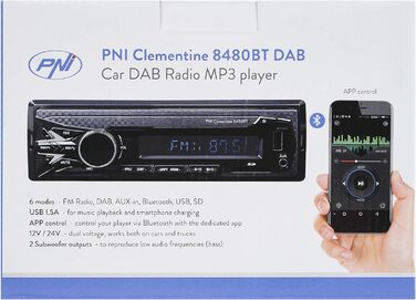 Автомобільна магнітола DAB MP3 PNI Clementine 8480BT, 4x45 Вт, 12/24 В, 1 DIN, з SD, USB, AUX, RCA, Bluetooth і USB 1.5A для зарядки телефону Single