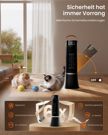 Енергозберігаючий електричний вентилятор-обігрівач, 2000 Вт, з пультом дистанційного керування, термостатом, 12-годинним таймером, 3 режимами, захистом від перегріву та перекидання, коливаннями 75, керамічним електричним нагрівальним елементом PTC (D)