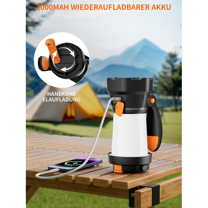 В-1 світлодіодний кемпінговий ліхтар, акумуляторний ліхтарик з ручним приводом для екстреного заряджання, портативний кемпінговий ліхтарик з 3 режимами світла для походів на свіжому повітрі, 2-