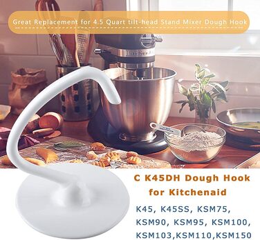 Заміна гачка для тіста для кухонного посібника K45 K45SS KSM90 4.5 QT Гачок для змішування на похилій основі, 45DH