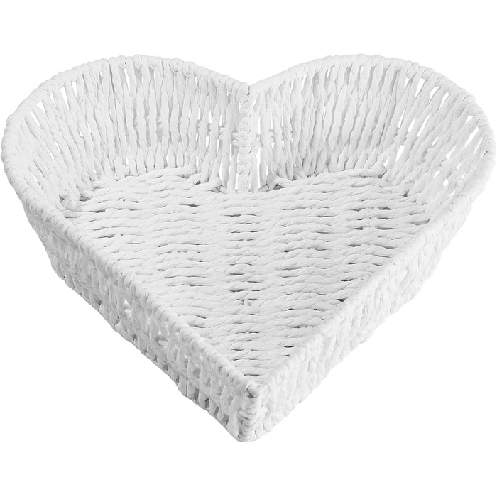 Білий кошик з ротанга у формі серця - плетений кошик ручної роботи для зберігання хліба, фруктів, овочів та прикрас - аксесуари для дому