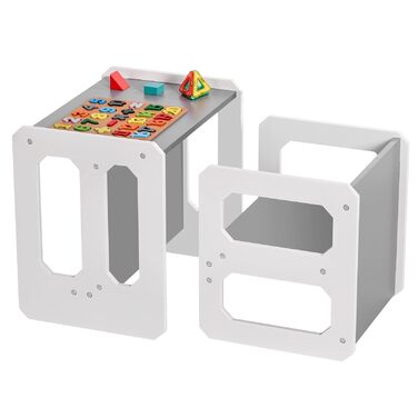 Комплект столу та стільців Yorbay для дітей, Дитячий стіл з 1 стільцем, Дитячий комплект сидіння 3 в 1 - Двосторонній стілець та дитяча лавка, що трансформується в робочу станцію, Дитячі меблі (Сірий, M) Сірий середній