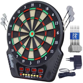 Електронний набір дартсу з голосовими підказками, 4 світлодіодні дисплеї, 6 дротиків, 27 ігор, 243 ігрові опції, професійний електронний дартс для дому, вечірок, саду, бару, 1-16 гравців, чорний