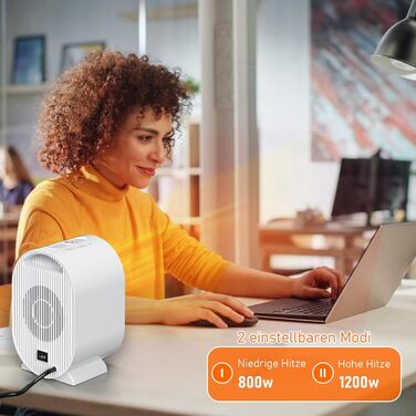 Енергозберігаючий вентилятор-обігрівач, PTC вентилятор-обігрівач, тихий керамічний нагрів, регульована постійна температура, невеликий портативний вентилятор-обігрівач, захист від перегріву та перекидання, для офісу, дому, гуртожитку, білий