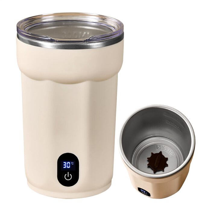 Кавова чашка Generico з автоматичним помішуванням, 300 мл, нержавіюча сталь, багаторазова, з кришкою, для напоїв, таких як молоко, для дому, офісу, подорожей та кемпінгу на природі