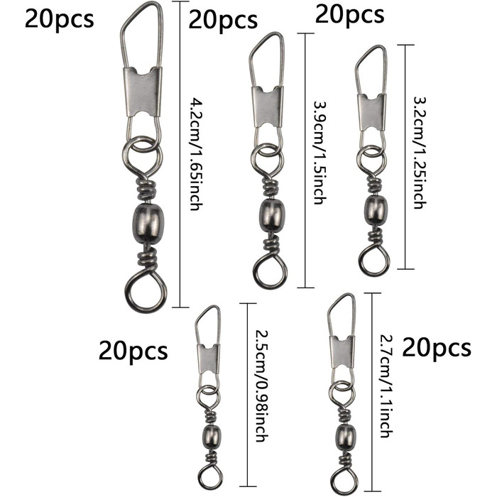 Рибальські вертлюги AvoDovA 100 шт. Рибальські вертлюги з кульковим підшипником, рибальський вертлюг, застібка, зєднувач для приманки з нержавіючої сталі Поворотний фіксатор Застібка для рибальської приманки Аксесуари для рибальського спорядження 6 8 10 1
