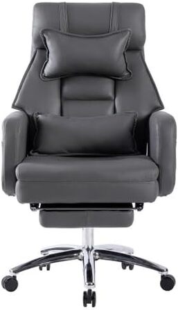 Крісло керівника з функцією відкидання спинки та підставкою для ніг - Ергономічне офісне крісло з регулюванням висоти, підтримкою для голови та попереку, висока спинка з дихаючої штучної шкіри чорного кольору, для домашнього офісу та офісу, темно-сірий ко