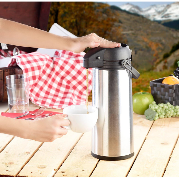 Кавоварка Rosenstein & Shne Pump Pot 1 літр Вакуумна ізольована кавоварка з нержавіючої сталі, 1,9 літра (кавоварка з помпою, термос з помпою, ізольована кружка) 1900 мл