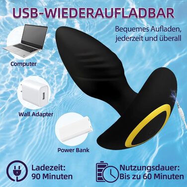 Анальний вібратор DAZINER, чорний, 9 режимів вібрації