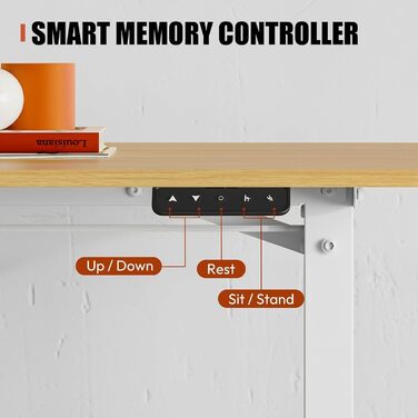 ПОВНИЙ СТІЛЬНИК Стіл з регульованою висотою 110x60 см Електричний стіл стоячи Стіл з регульованою висотою стоячи Стіл сидячи та стоячи з функцією пам&39яті (клен) Білийклен 110 x 60 см