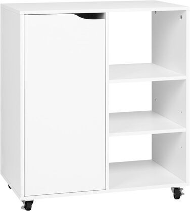 Шафа для документів WOLTU з колесами, стіл для принтера з 3 відкритими відділеннями, 1 дверцята, регульовані полиці, для дому та офісу, 60x70x35 см, білий