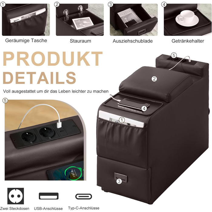 Електрично регульоване крісло для телевізора з функцією відкидання та підйомником, крісло для літніх людей зі штучної шкіри, крісло для телевізора, крісло для кінотеатру з масажем та підігрівом (коричневе, 1 підйомне крісло з консоллю) Коричневе 1 підйомн