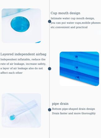 Надувний басейн, складна надувна ванна для дорослих, гідромасажна ванна для вулиці, дитячий басейн для балкону та саду, прямокутний басейн з великою спинкою, сидінням та тримачем для напоїв