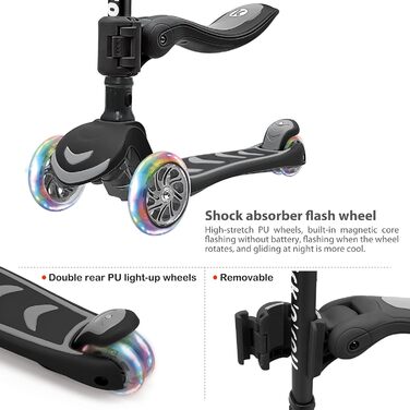 Дитячий самокат Kicknroll 3 роки, складаний самокат, 4 регульовані висоти, 3 світлодіодні колеса, протиковзка палуба 50 кг, дитячи