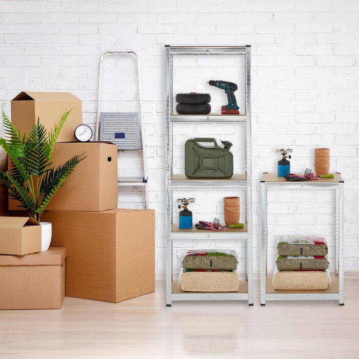 Потужний стелаж Relaxdays, комплект з 2 шт., 500 кг, сталь, стелажі для зберігання, підвал, гараж, підключаються до мережі, висота та ширина 180 x 60 x 45 см, сріблястий