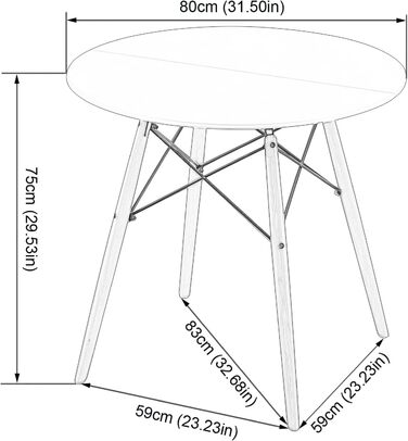 Невеликий обідній стіл HJ WeDoo, круглий обідній стіл, кухонний стіл 80x80x74 см, обідній стіл для кухні, їдальні, вітальні та офісу, білий